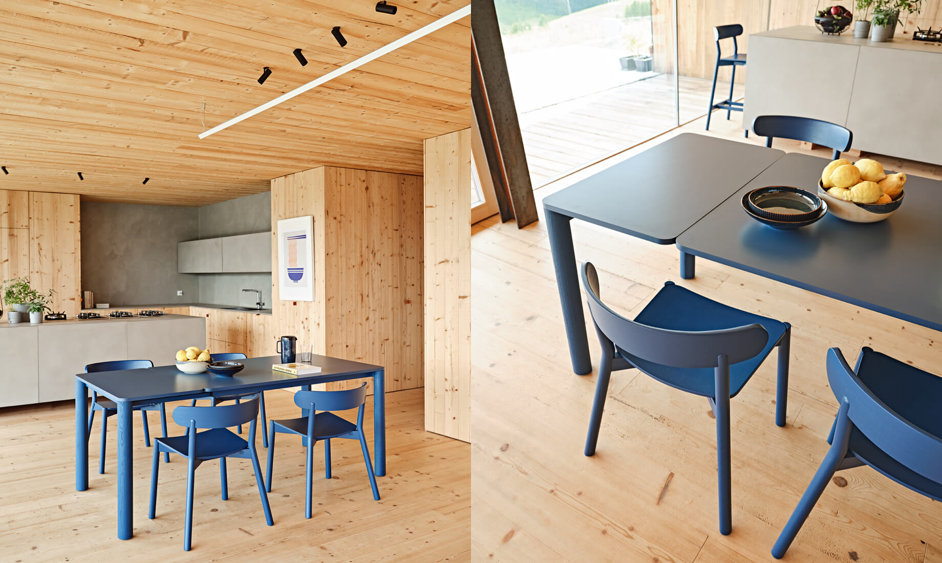 Tavolo Woodj, design Midj R&D, con sedie Montera, design AtelierNanni.