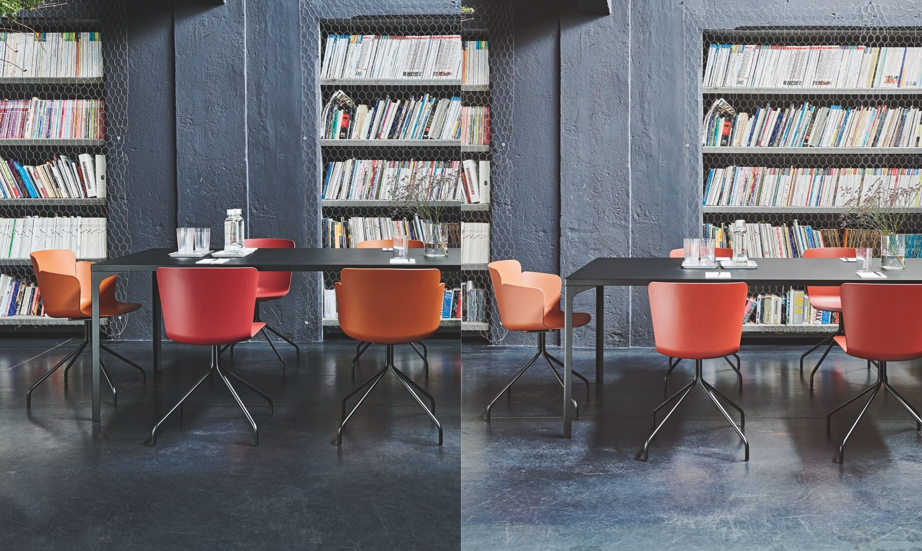 Table Armando, design Balutto Associati avec chaises Calla, design Fabrizio Batoni.