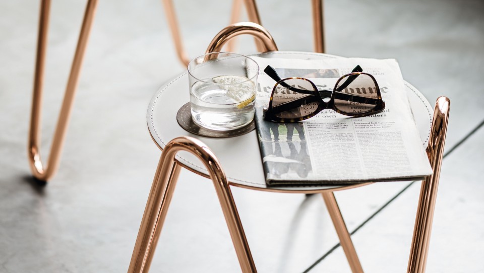 Apelle chic coffee table in pink gold finish