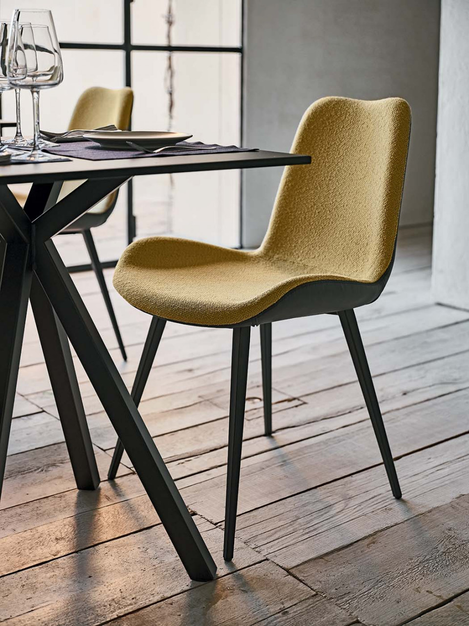 Dalia chair with yellow and black upholstery