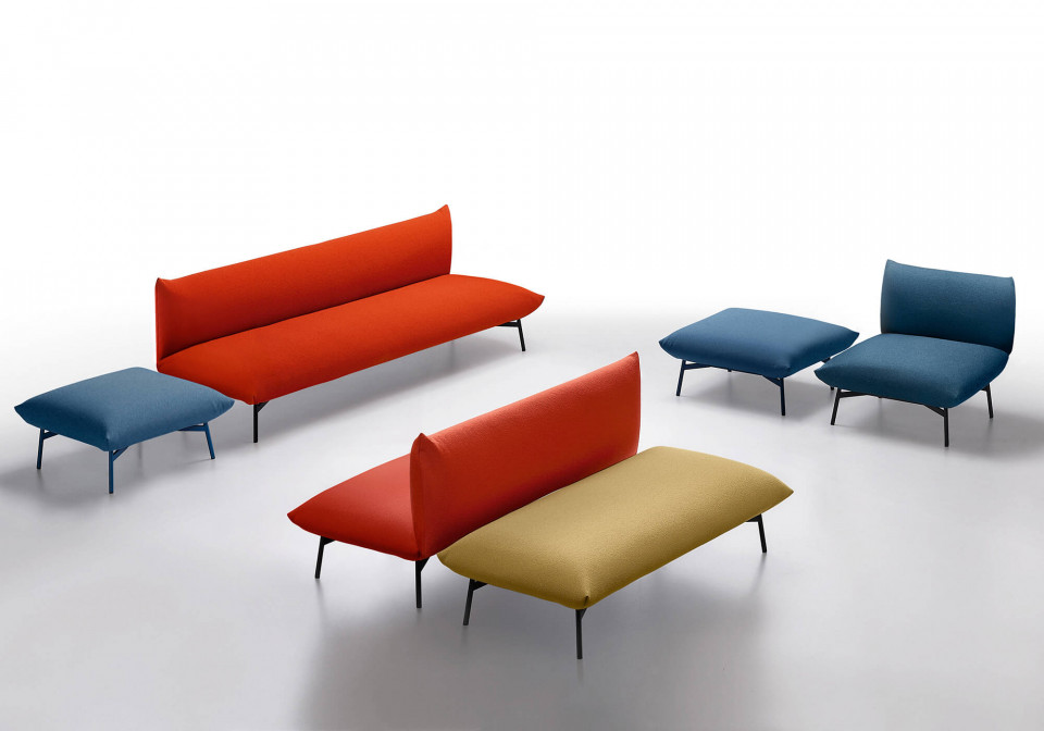 Two-seats Area sofa without armrests in red fabric