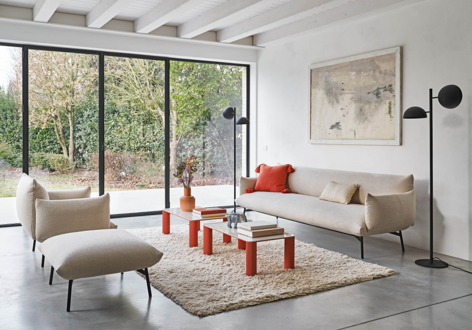 Three-seats Area sofa in white fabric