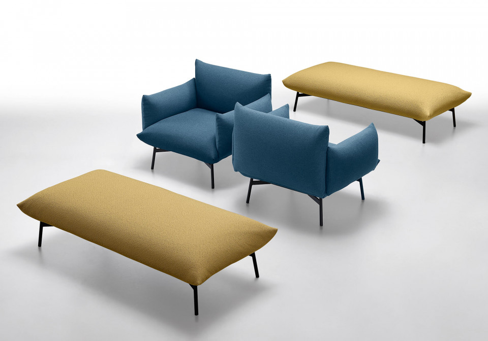 Area armchair in blue fabric