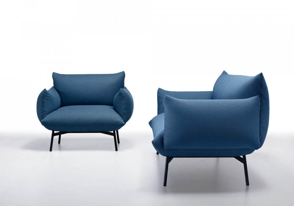 Area armchair in blue fabric