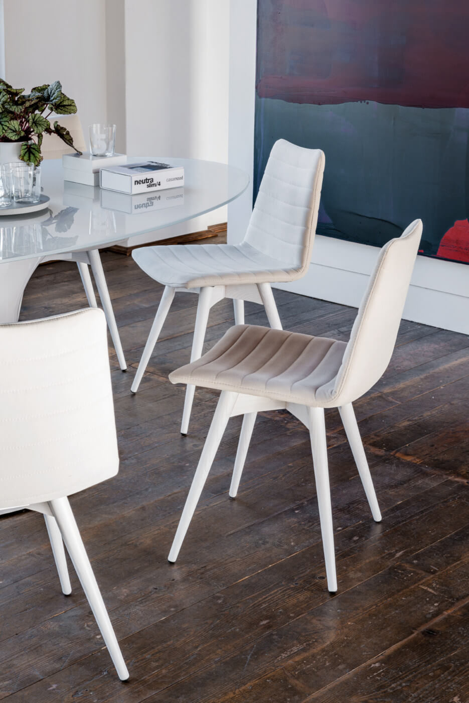 Cover table chair with stained ash base and upholstered fabric upholstered shell