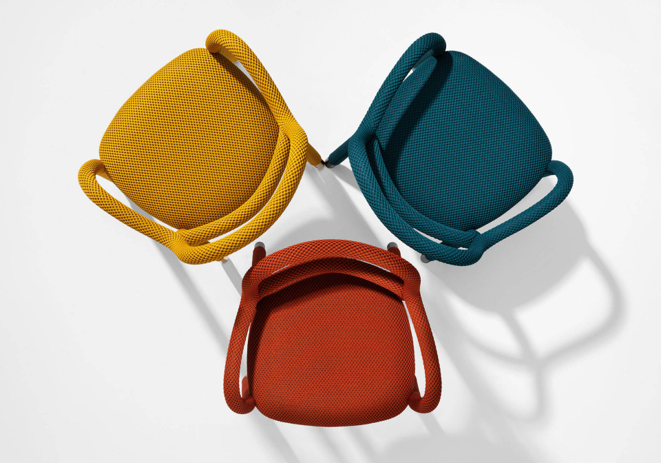 PIppi armchair in red, blue and yellow fabric