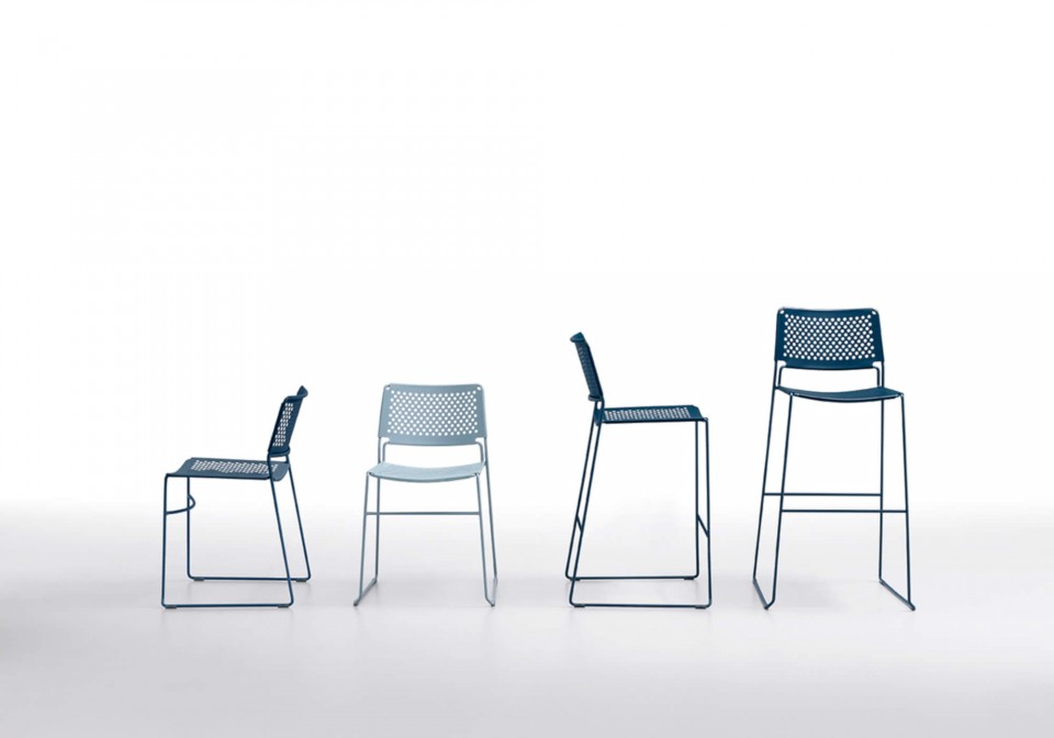 Slim chair entirely made of blue metal