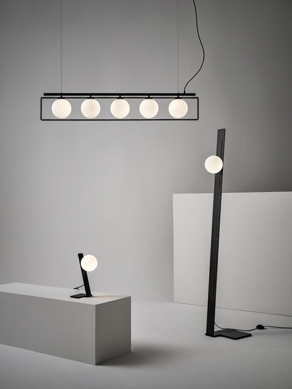 Suspense floor lamp by MIDJ in satin glass and black metal