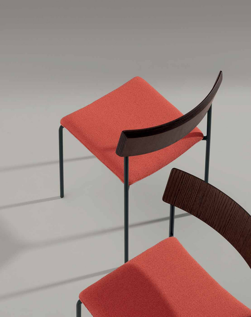 Mito chair with black wood and orange fabric