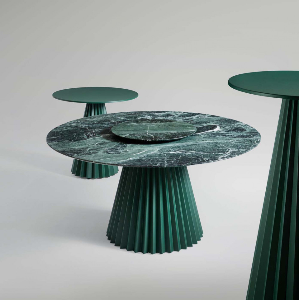 Plissé table collection by Paola Navone
