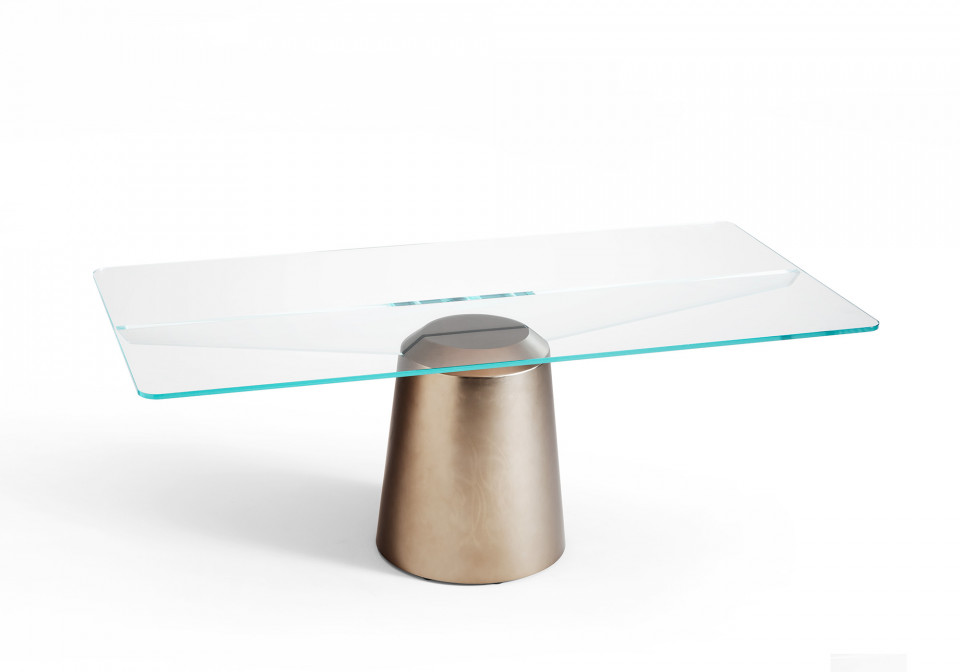 Spike table with transparent glass top, design Giulio Iacchetti