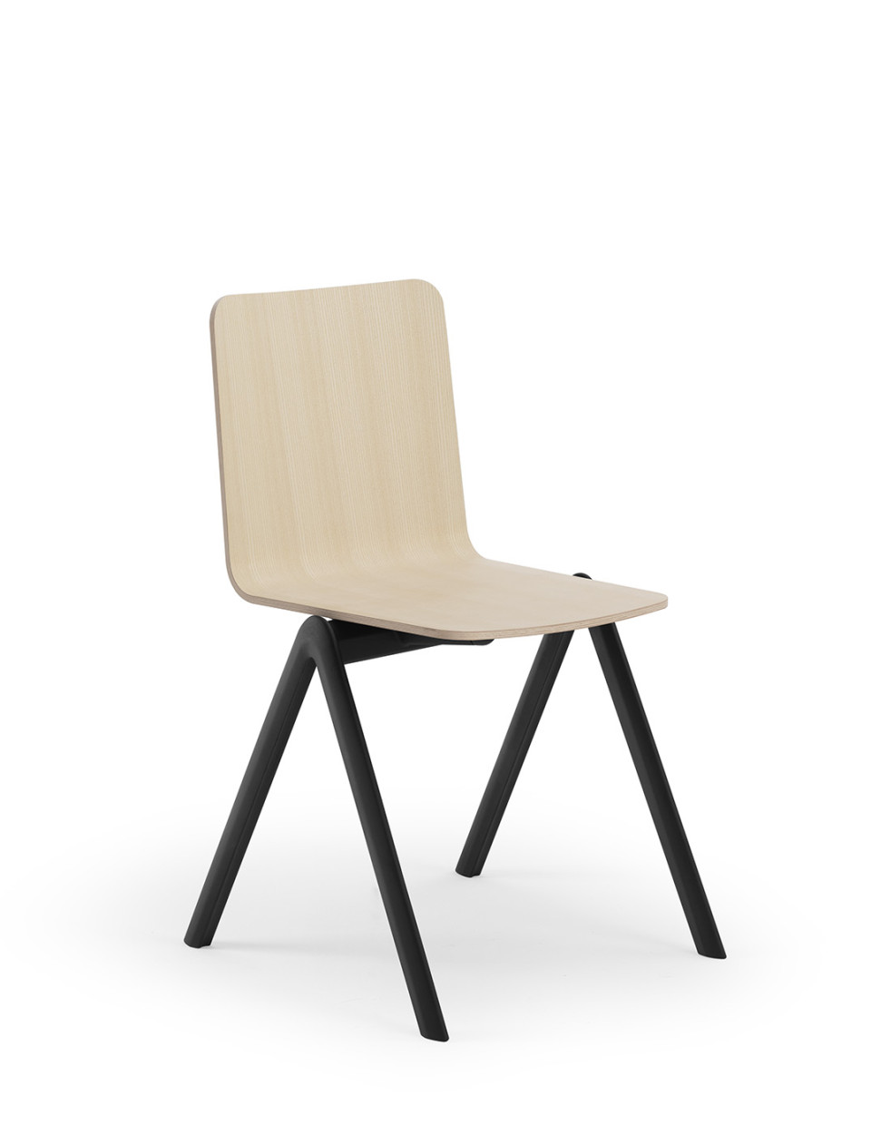 Stack chair with wooden seat