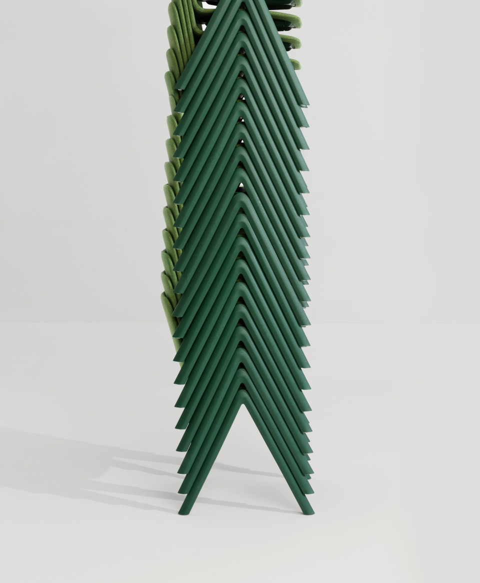 Stack stackable chair with four-legs base in polypropylene with shell upholstered in hide MIDJ