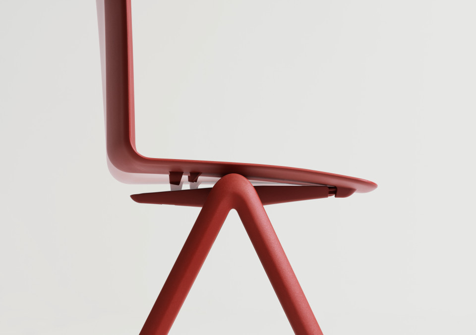 Stack stackable chair with four-legs base in polypropylene with shell in wood MIDJ