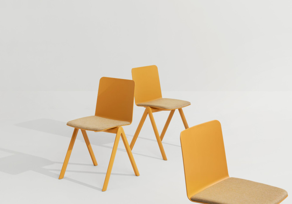 Stack stackable chair with four-legs base in polypropylene with upholstered seat MIDJ