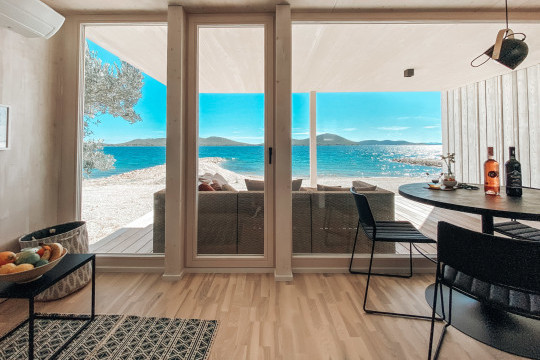 Slim chairs and stools, table Infinity and coffee table Trampoliere by Midj at the Buqez Eco Resort in Croatia