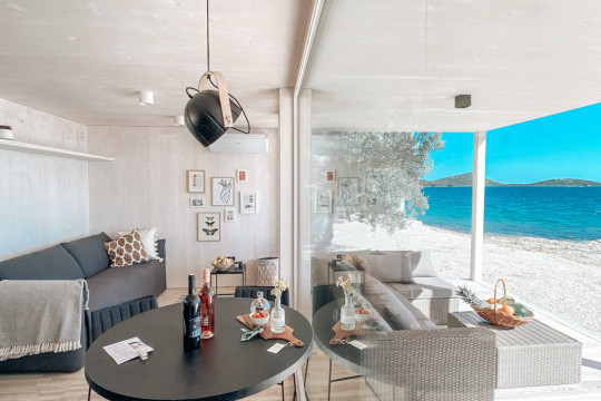 Slim chairs and stools, table Infinity and coffee table Trampoliere by Midj at the Buqez Eco Resort in Croatia